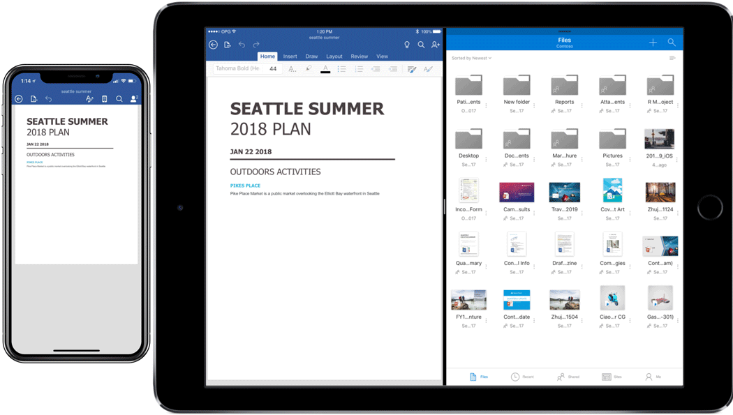 Animated image shows the drag and drop capabilities in Office and OneDrive for iOS.