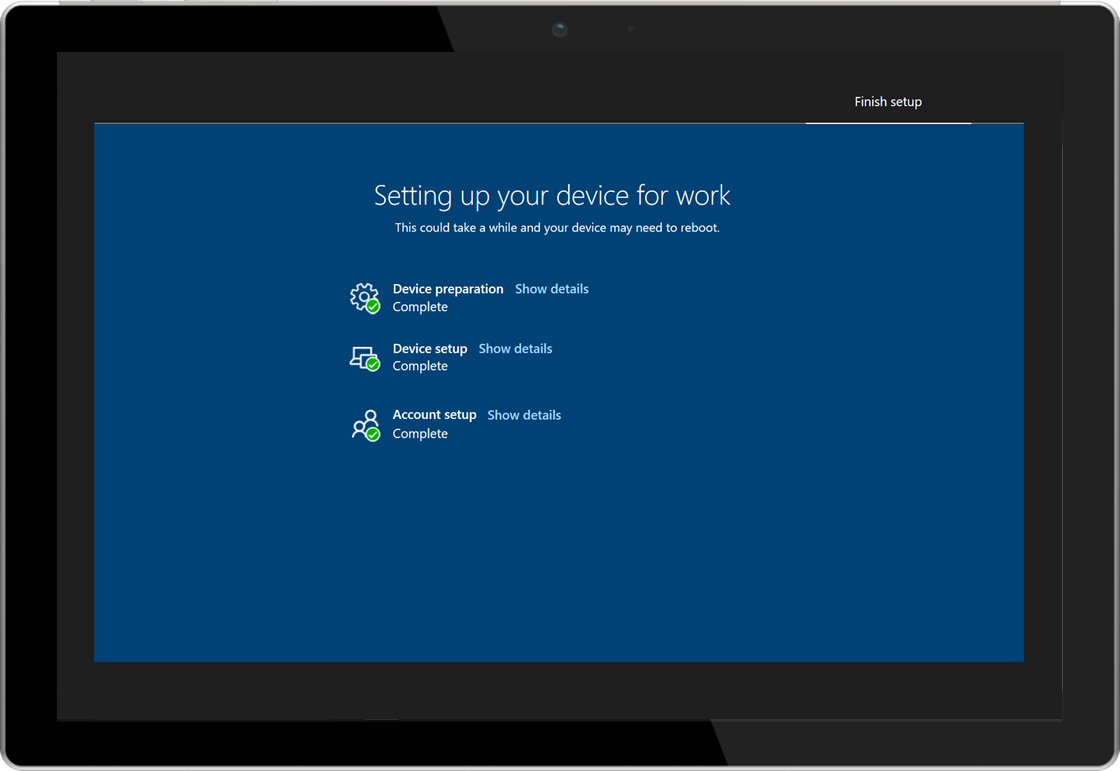 Image of a tablet showing the Windows AutoPilot enrollment status page