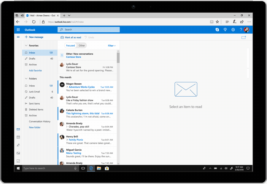 Animated screenshot shows Outlook detecting an unsafe link in an email.