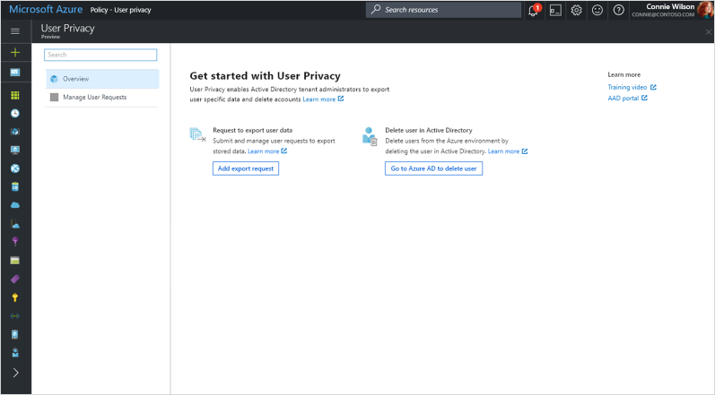 Screenshot of the "Get started with User Privacy" screen in Azure Directory.