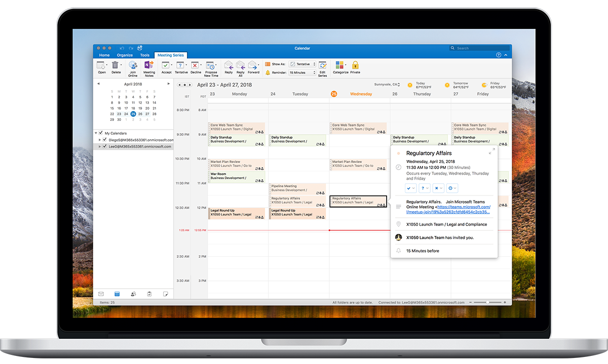 An open laptop showcases Time Zone Options in the Outlook Calendar.