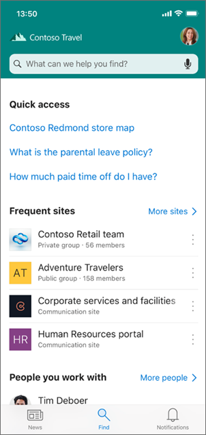A screenshot of the SharePoint Find tab.