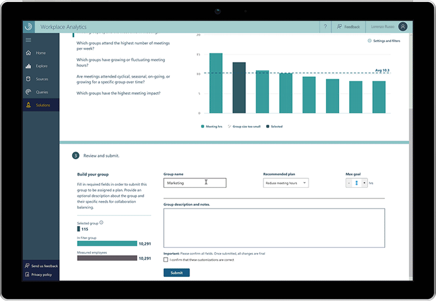 Soluzioni Workplace Analytics e avvisi di MyAnalytics