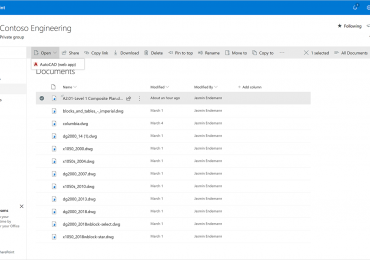 Annuncio di nuove integrazioni con Autodesk AutoCAD per Microsoft OneDrive e SharePoint