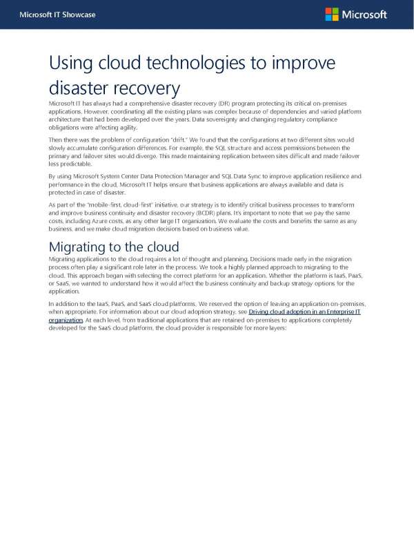 Using cloud technologies to improve disaster recovery