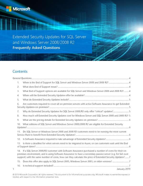 WS + SQL 2008 Extended Security Updates FAQ