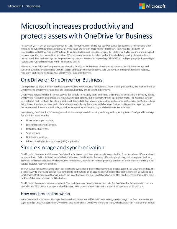 Microsoft increases productivity and protects assets with OneDrive for Business