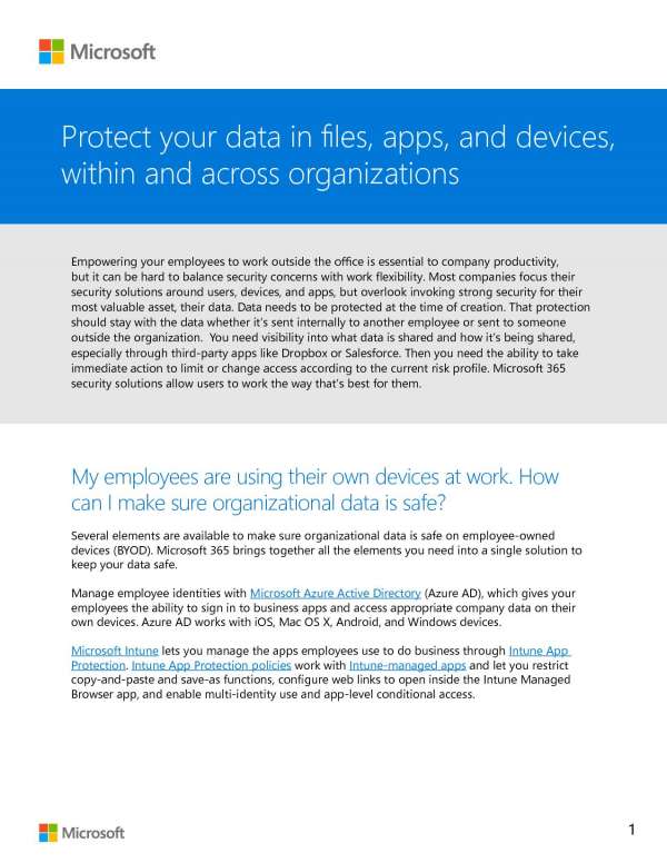 Protect your data in files, apps, and devices, within and across an organization