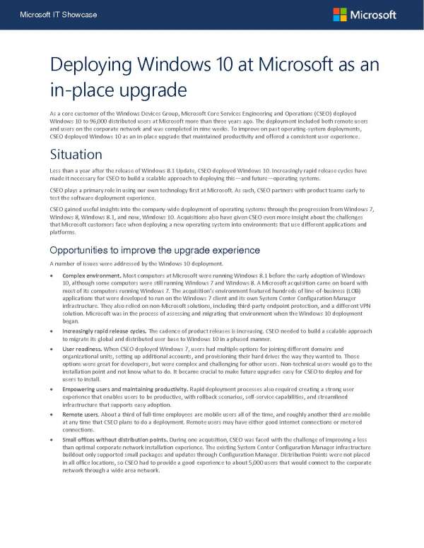 Deploying Windows 10 at Microsoft as an in-place upgrade