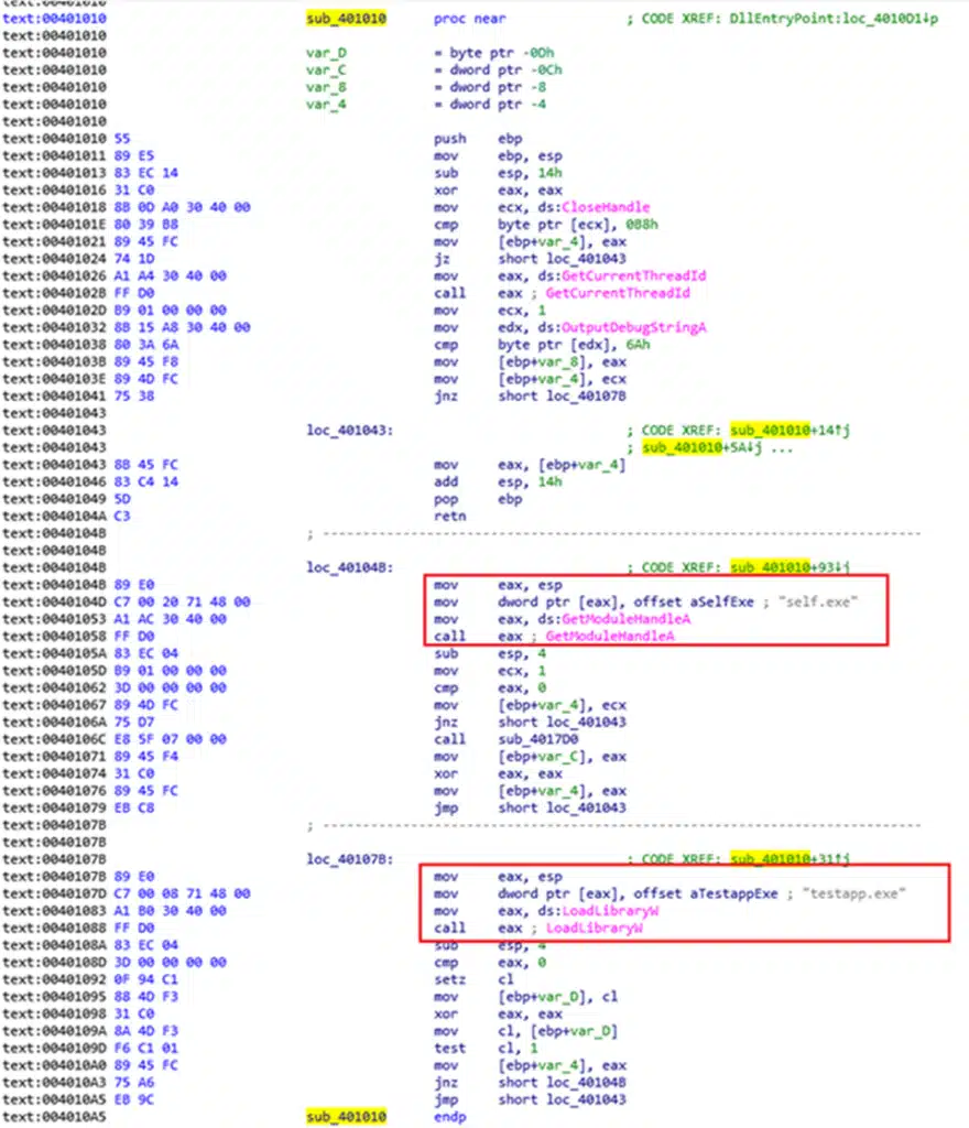 Screenshot of Fauppod code that shows commands related to its anti-investigation techniques.