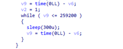 Screenshot of KeRanger's code used in delaying its execution.