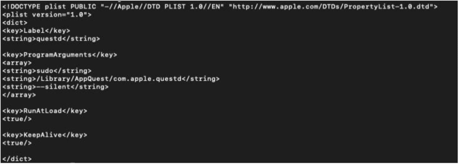 Screenshot of EvilQuest's launch daemon PLIST file.