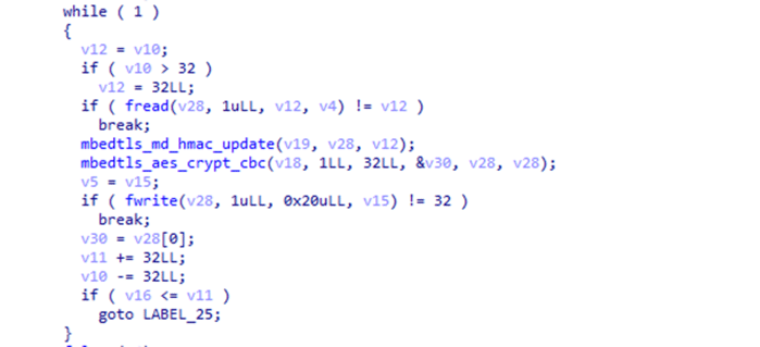 Screenshot of KeRanger's code showing its encryption logic.