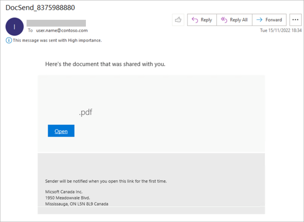 Example phishing email from DEV-0928's campaign using a malicious PDF link.