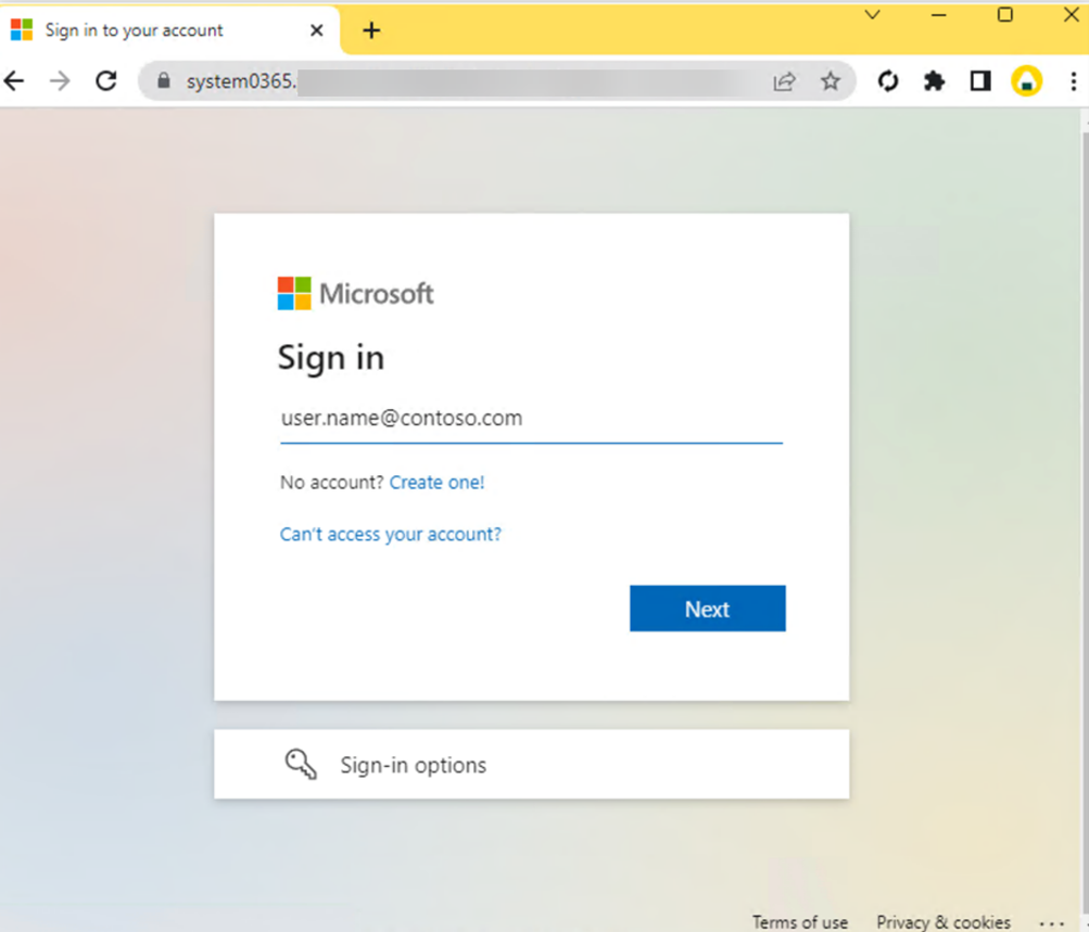 DEV-1101 credential harvester mimicking a Microsoft sign-in portal