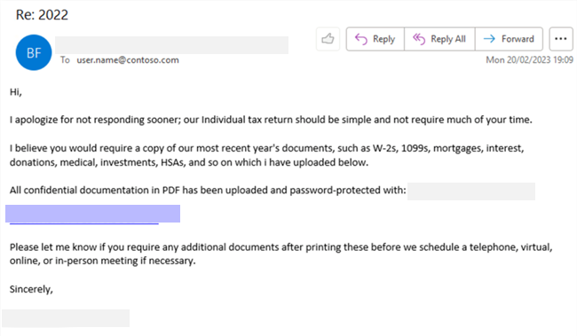 Screenshot of phishing email used in Remcos campaign using Tax Day as lure