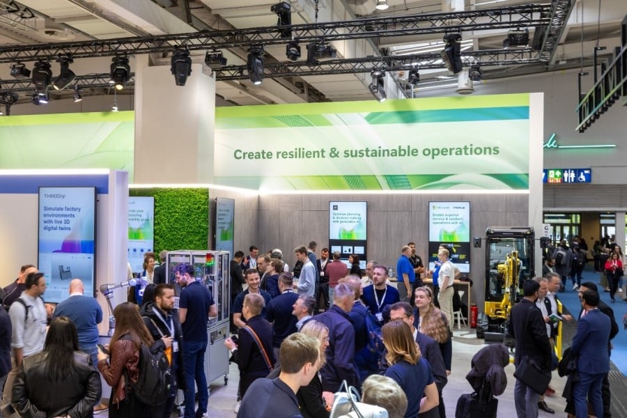 Create resilient and sustainable operations section of the Microsoft booth at Hannover Messe