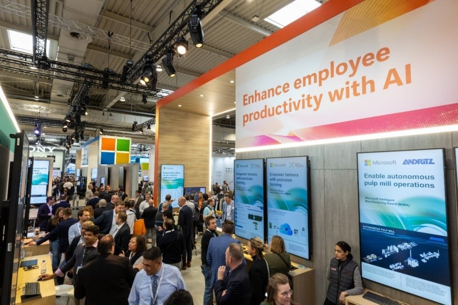 Enhance employee productivity with AI section of the Microsoft booth at Hannover Messe
