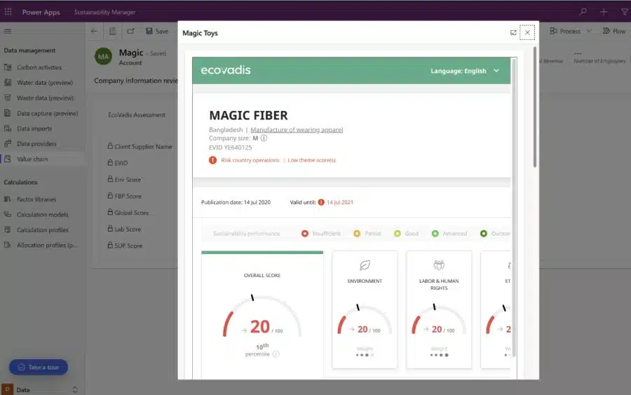 Track the ESG ratings of your suppliers by leveraging EcoVadis data in Sustainability Manager.