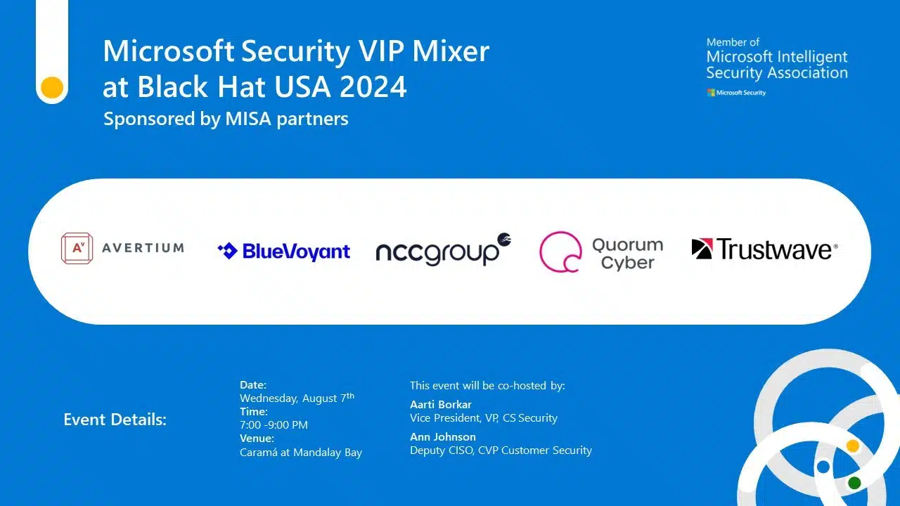 Flyer advertising the Microsoft Security VIP Mixer at Black Hat USA 2024.