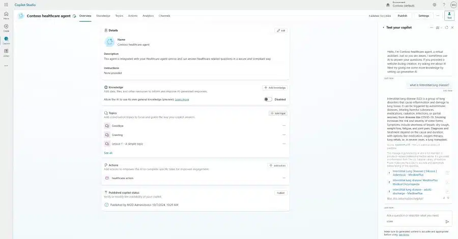 Healthcare agent service in Microsoft Copilot Studio