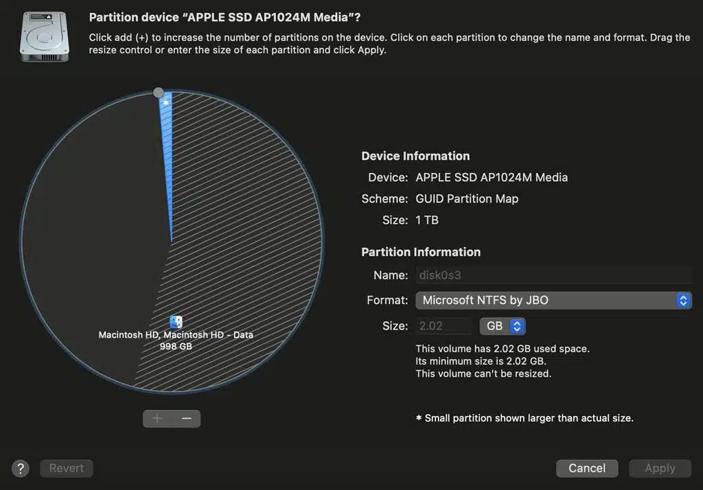 Screenshot depicting the Disk Utility recognizing the registered file system
